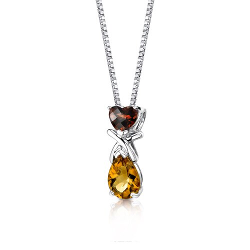 Citrine Pendant Necklace Sterling Silver Pear Shape 2.5 Carats