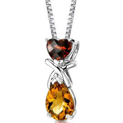 Citrine Pendant Necklace Sterling Silver Pear Shape 2.5 Carats