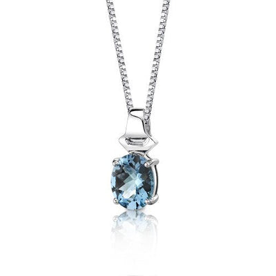 Swiss Blue Topaz Pendant Necklace Sterling Silver Oval 3 Carats