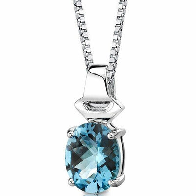 Swiss Blue Topaz Pendant Necklace Sterling Silver Oval 3 Carats