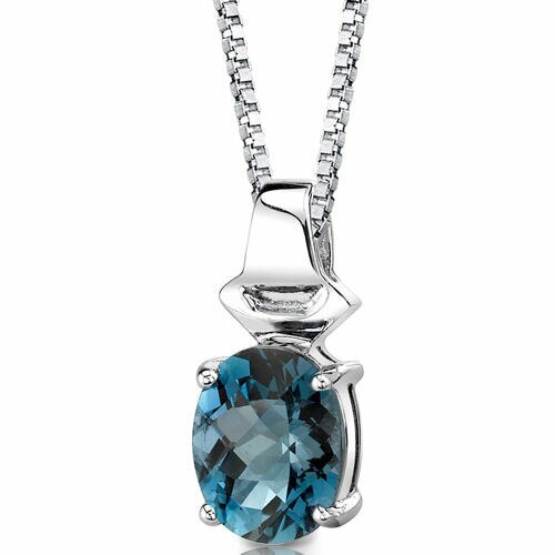 London Blue Topaz Pendant Necklace Sterling Silver Oval 3 Carat