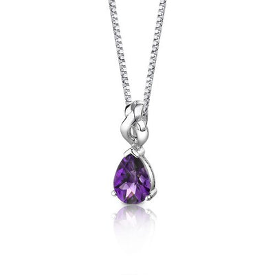 Amethyst Pendant Necklace Sterling Silver Pear Shape 1.5 Carats