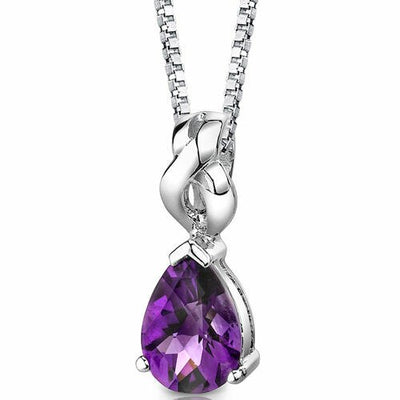 Amethyst Pendant Necklace Sterling Silver Pear Shape 1.5 Carats