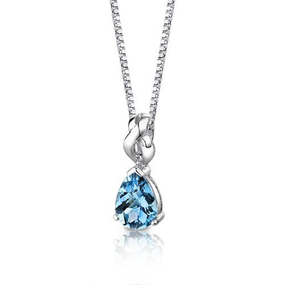 Swiss Blue Topaz Pendant Necklace Sterling Silver Pear 2.25 Cts