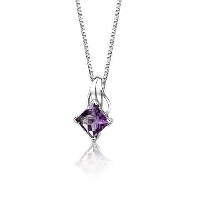 Amethyst Pendant Necklace Sterling Silver Princess Cut 2 Carats