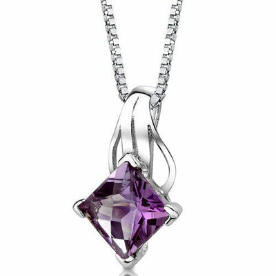 Amethyst Pendant Necklace Sterling Silver Princess Cut 2 Carats