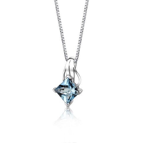 Swiss Blue Topaz Pendant Sterling Silver Princess Cut 3 Carats