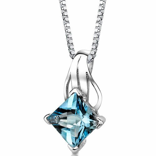 Swiss Blue Topaz Pendant Sterling Silver Princess Cut 3 Carats