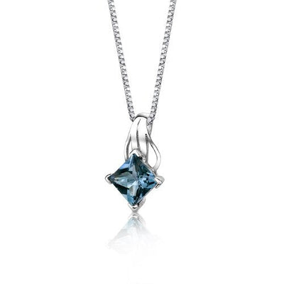 London Blue Topaz Pendant Sterling Silver Princess Cut 3 Carats