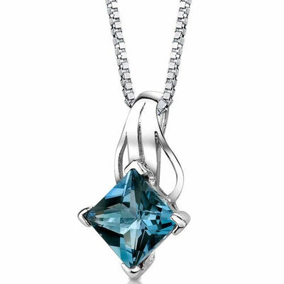 London Blue Topaz Pendant Sterling Silver Princess Cut 3 Carats