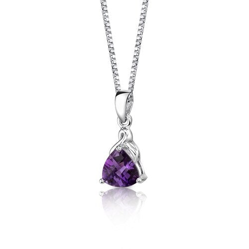 Amethyst Pendant Necklace Sterling Silver Trillion 1.5 Carats