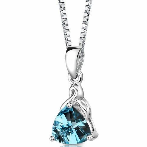 Swiss Blue Topaz Pendant Sterling Silver Trillion 2 Carats