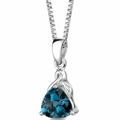 London Blue Topaz Pendant Sterling Silver Trillion 2 Carats