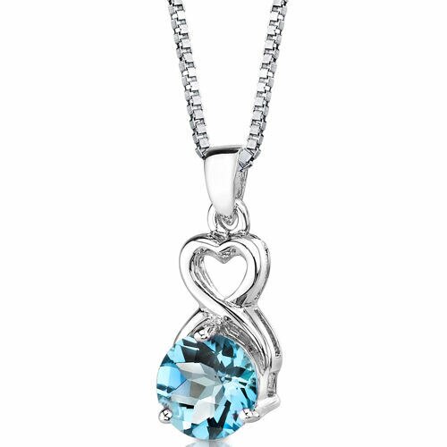 Swiss Blue Topaz Pendant Sterling Silver Round 2.25 Carats