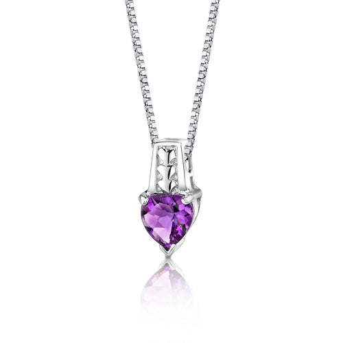 Heart Shape Amethyst Pendant Necklace Sterling Silver 1.50 Carats