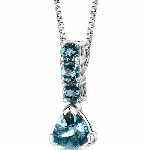 Swiss Blue Topaz Pendant Sterling Silver Trillion 3 Carats