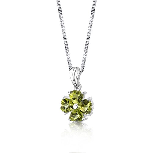 Peridot Pendant Necklace Sterling Silver Heart Shape 2 Carats