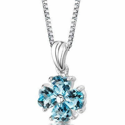 Swiss Blue Topaz Pendant Necklace Sterling Silver Heart 2 Carat