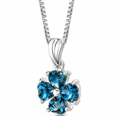 London Blue Topaz Pendant Necklace Sterling Silver Heart 2 Cts