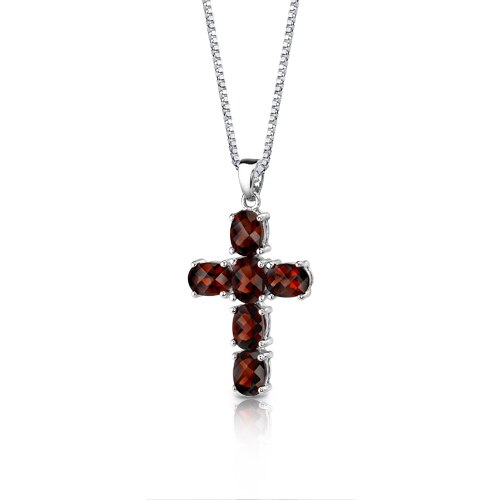 Garnet Pendant Necklace Sterling Silver Oval Shape 6 Carats