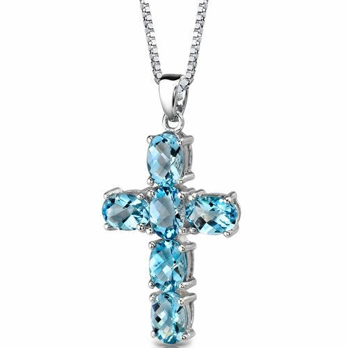 Swiss Blue Topaz Pendant Necklace Sterling Silver Oval 6 Carats