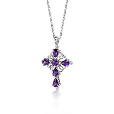 Amethyst Pendant Necklace Sterling Silver Pear Shape 2.25 Carat