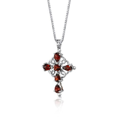 Garnet Pendant Necklace Sterling Silver Pear Shape 3 Carats