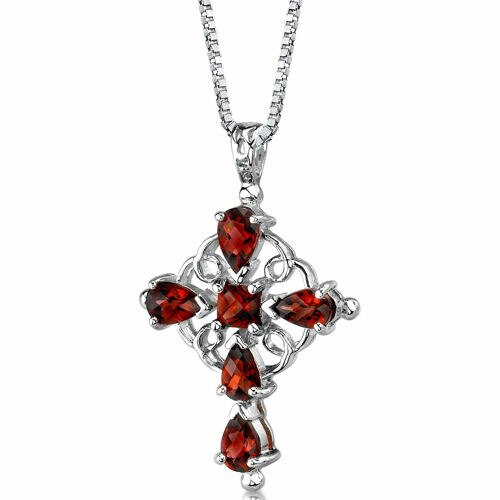 Garnet Pendant Necklace Sterling Silver Pear Shape 3 Carats