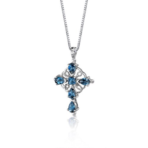 London Blue Topaz Pendant Necklace Sterling Silver Pear 2.5 Cts