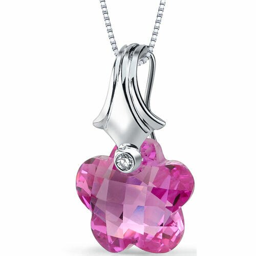 Pink Sapphire Pendant Sterling Silver Flower Cut 16 Carats