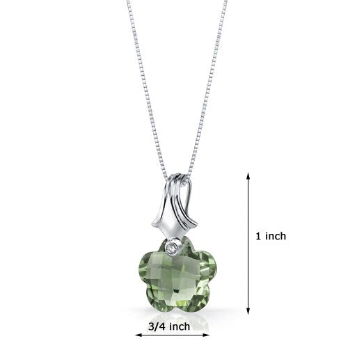 Green Amethyst Pendant Sterling Silver Flower Cut 11 Carats