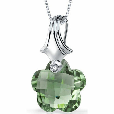 Green Amethyst Pendant Sterling Silver Flower Cut 11 Carats