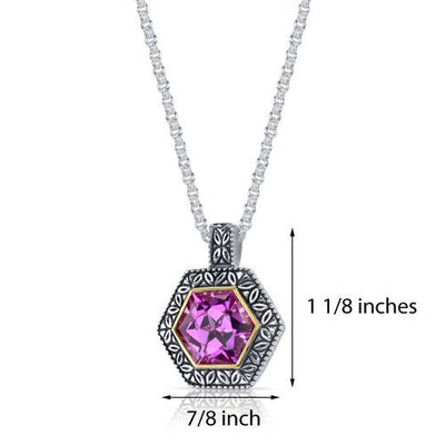 Pink Sapphire Pendant Sterling Silver Hexagon Shape 10 Carats