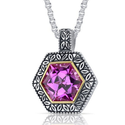 Pink Sapphire Pendant Sterling Silver Hexagon Shape 10 Carats