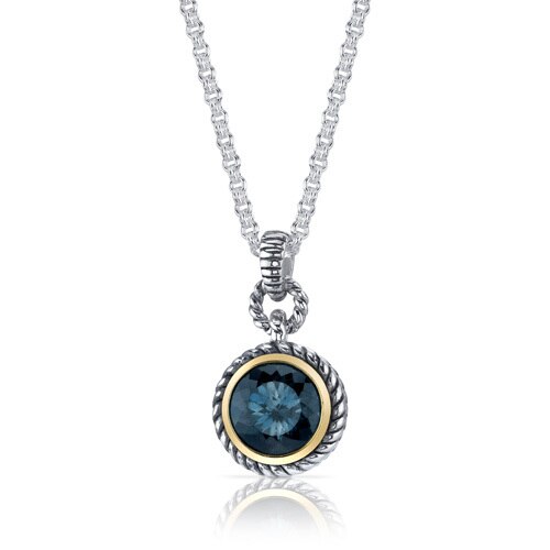 London Blue Topaz Pendant Sterling Silver Round 4.5 Carats