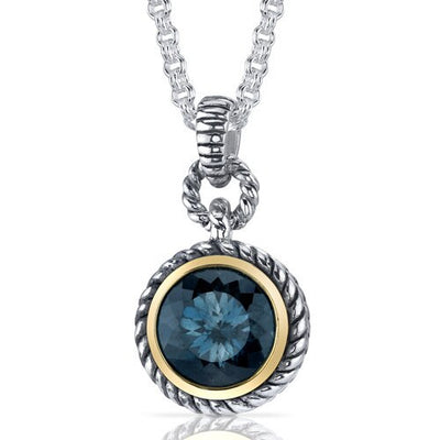 London Blue Topaz Pendant Sterling Silver Round 4.5 Carats