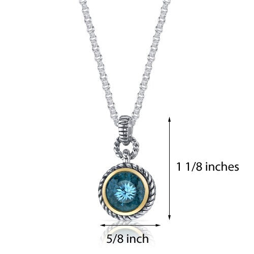 Swiss Blue Topaz Pendant Necklace Sterling Silver Round 4.5 Cts