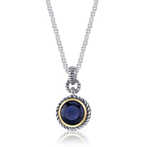 Blue Sapphire Pendant Necklace Sterling Silver Round 5 Carats