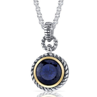 Blue Sapphire Pendant Necklace Sterling Silver Round 5 Carats