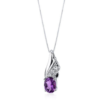 Amethyst Pendant Necklace Sterling Silver Oval Shape 1 Carats