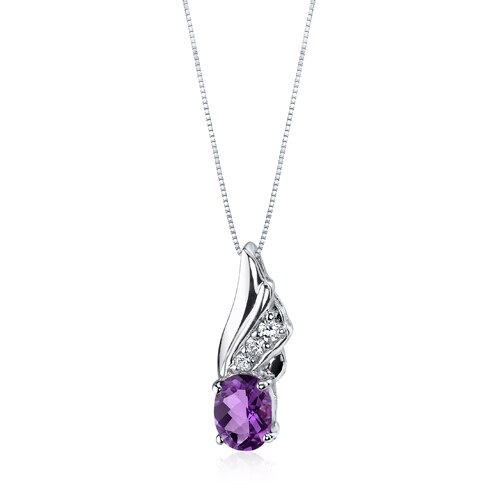 Amethyst Pendant Necklace Sterling Silver Oval Shape 1 Carats