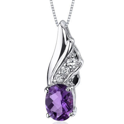 Amethyst Pendant Necklace Sterling Silver Oval Shape 1 Carats