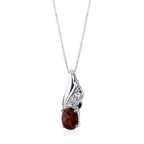 Garnet Pendant Necklace Sterling Silver Oval Shape 1.5 Carats