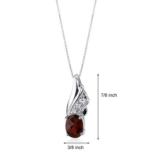 Garnet Pendant Necklace Sterling Silver Oval Shape 1.5 Carats