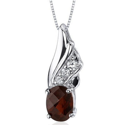 Garnet Pendant Necklace Sterling Silver Oval Shape 1.5 Carats