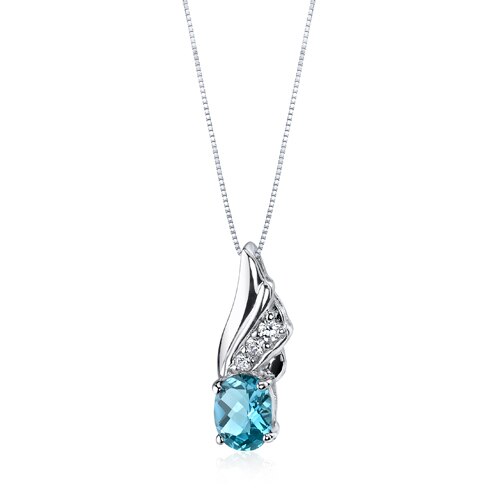 Swiss Blue Topaz Pendant Necklace Sterling Silver Oval 1.5 Cts