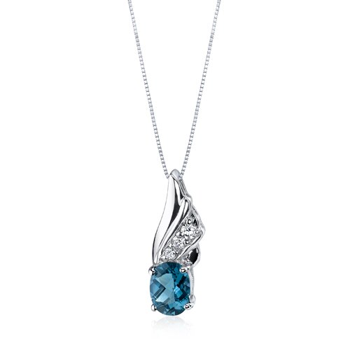 London Blue Topaz Pendant Necklace Sterling Silver Oval 1.5 Cts