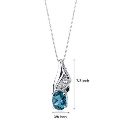 London Blue Topaz Pendant Necklace Sterling Silver Oval 1.5 Cts