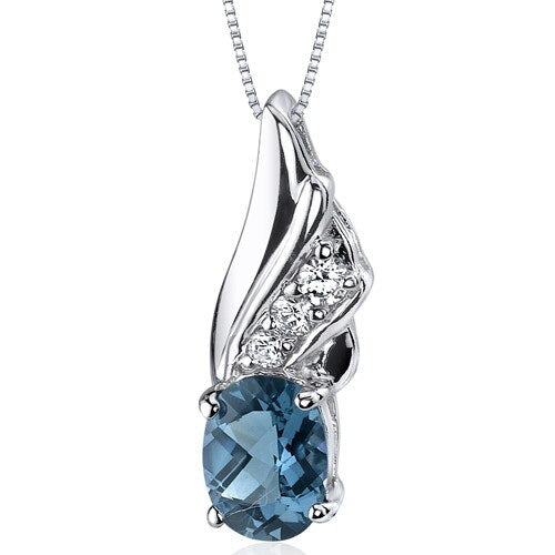 London Blue Topaz Pendant Necklace Sterling Silver Oval 1.5 Cts