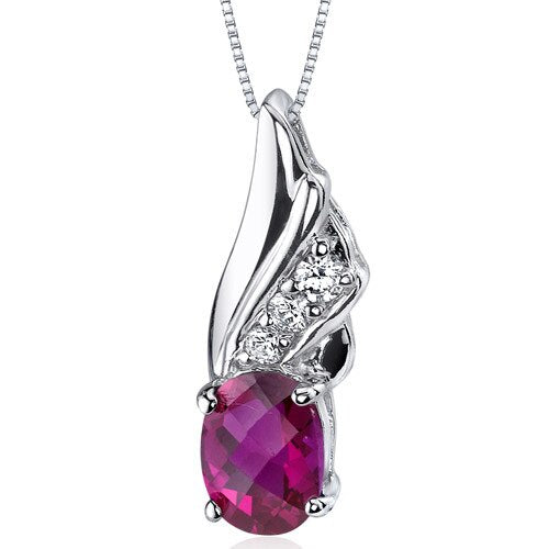 Ruby Pendant Necklace Sterling Silver Oval Shape 1.75 Carats